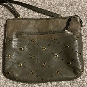 Fossil Used Olive Green Leather Crossbody Bag